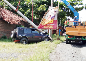 Mini Bus Tabrak Tiang Listrik