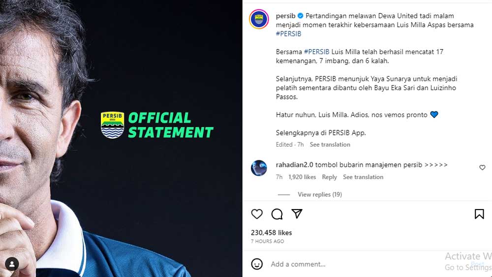 Luis Milla Mengundurkan Diri dari Persib, Budiman Yunus dan Yaya Sunarya Tampil di Masa Transisi