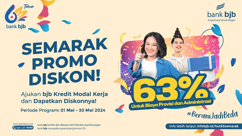Rayakan HUT ke-63, Bank Bjb Hadirkan Program Semarak Promo Diskon 63% untuk Para Nasabahnya