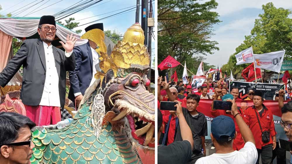 Pilbup Cirebon, Massa Paslon Beriman, Imron-Agus Kurniawan Budiman Long March Iring Pendaftaran ke KPU